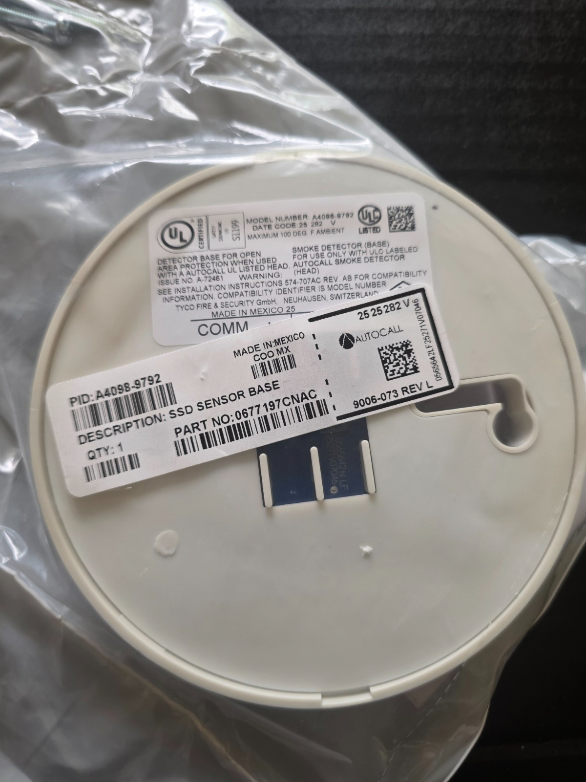 Autocall A4098-9792 SSD Smoke Detector Base