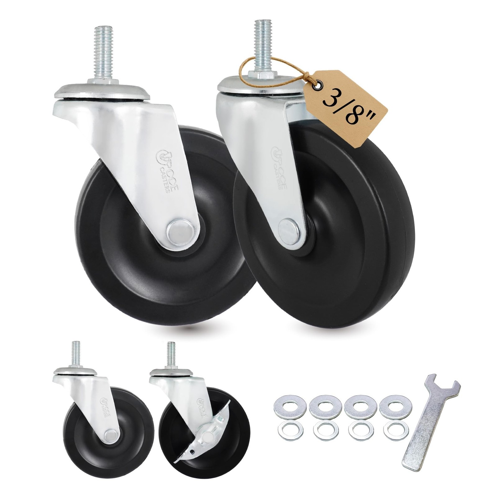 4 Inch Caster Wheels 3/8 Threaded Stem Caster Wheels, Heavy Duty Rubber Indus...