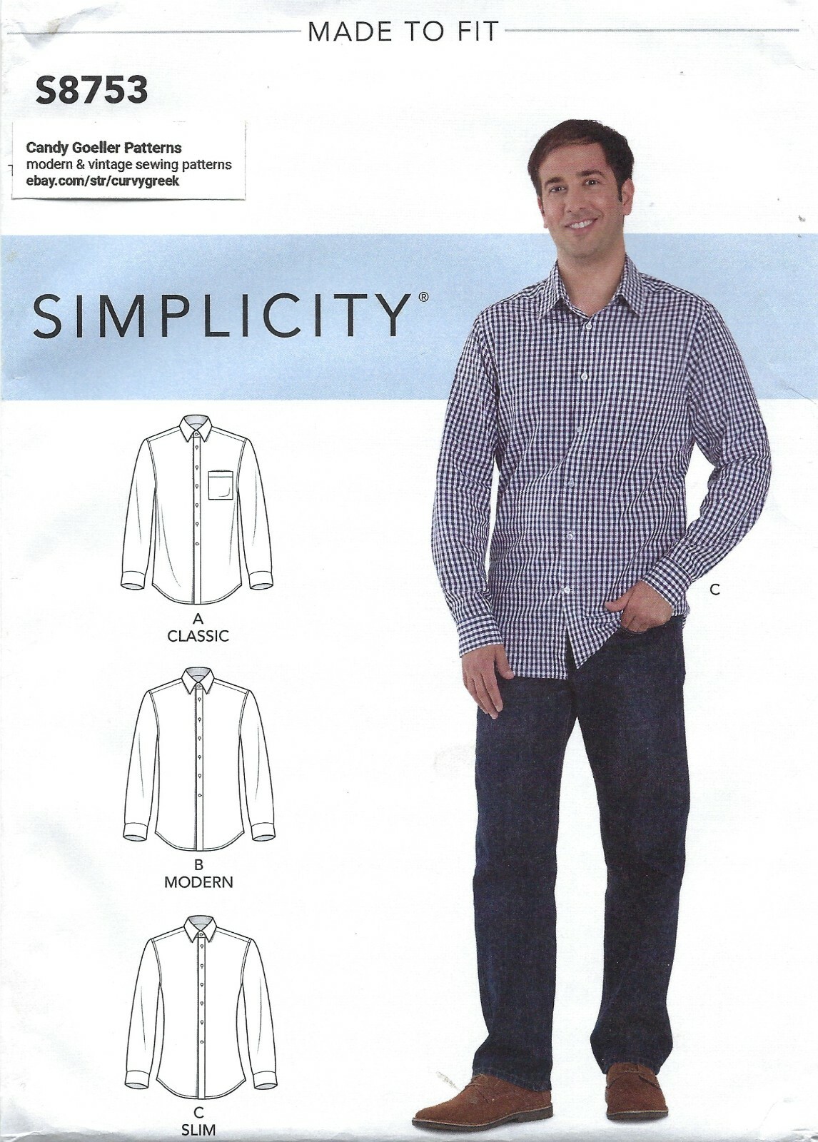 Simplicity S8753 Men's Classic, Modern & Slim Fit Shirt Sz 44-52 UNCUT Pattern