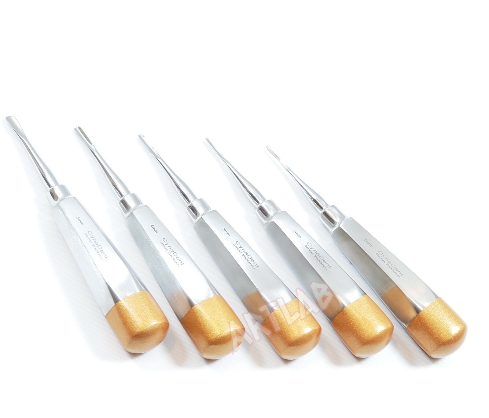 PREMIUM GERMAN 5 PCS STRAIGHT DENTAL SURGERY EXTRACTION LUXATING ELEVATOR (GOLD)