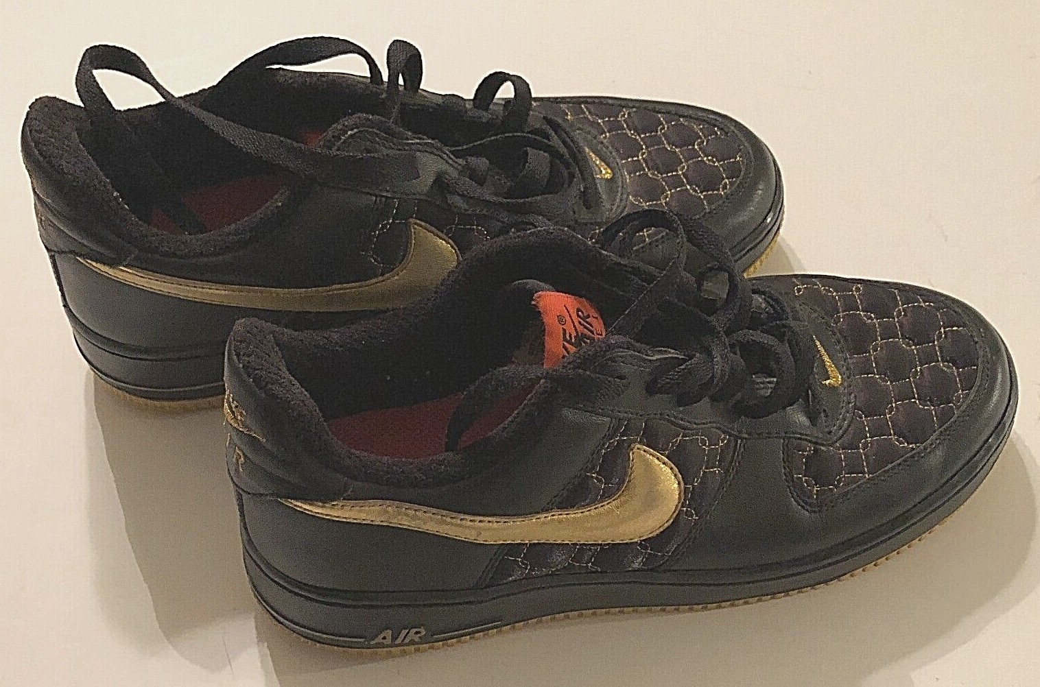 Nike Air Force 1 Low Top Black Holographic Gold Heat Vintage Unisex Sneakers 7.5