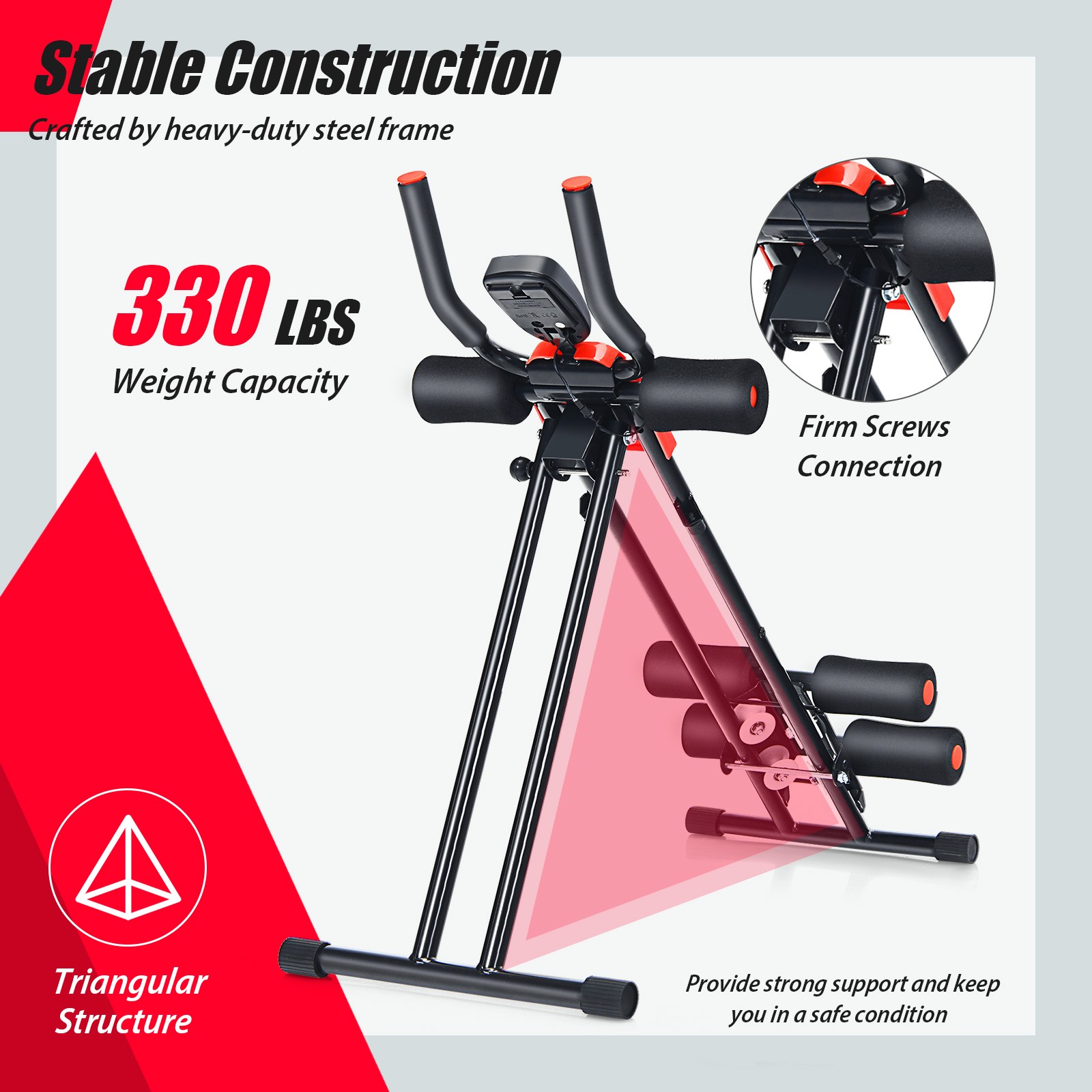 Foldable Adjustable Core Abdominal Trainer AB Crunch Workout Machine W/Display