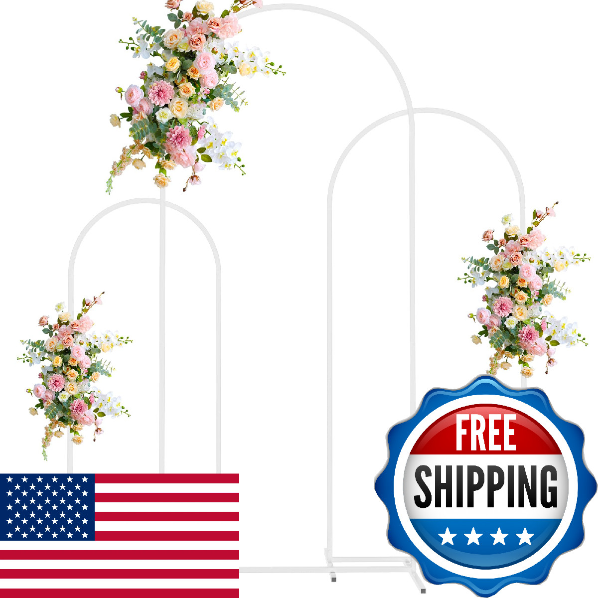 Wokceer Wedding Arch Stand Set Of 3 6Ft 5Ft 4Ft White Metal Arch Stand For