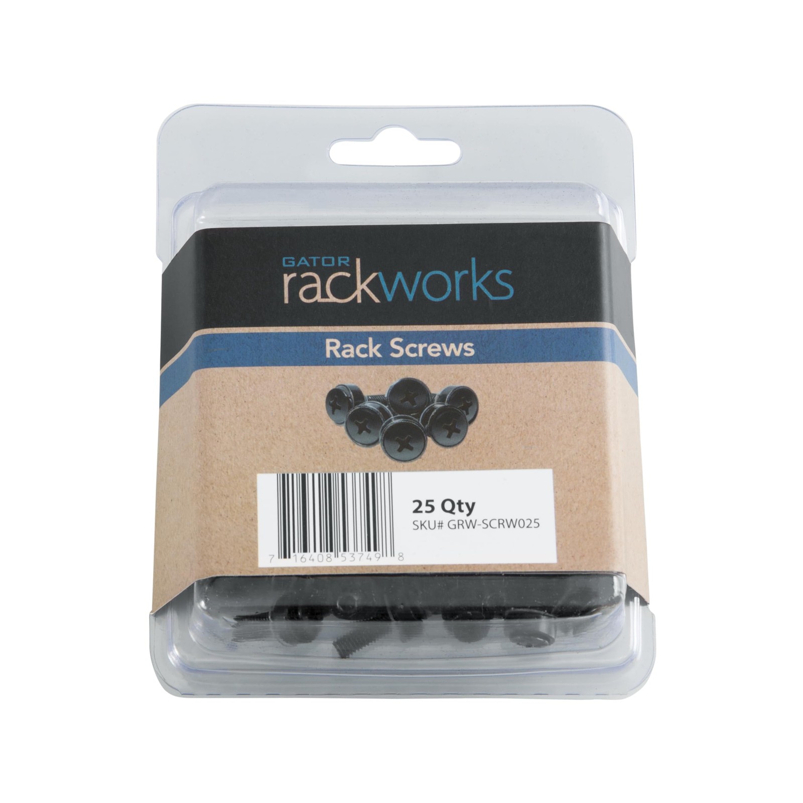 Gator Rackworks Standard Size Rack Screws, 25 Pack 25 Pack, Black