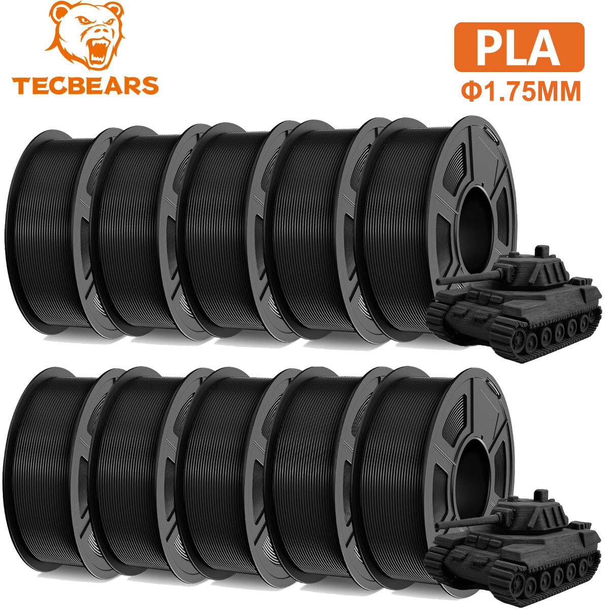 TECBEARS 10KG PLA 3D Printer Filament Bundle 1.75mm Low Shrinkage Entry Level