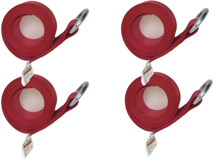 4 Pack of 2" x 8' Red 12k Webbing Lasso Straps with Steel O-Rings