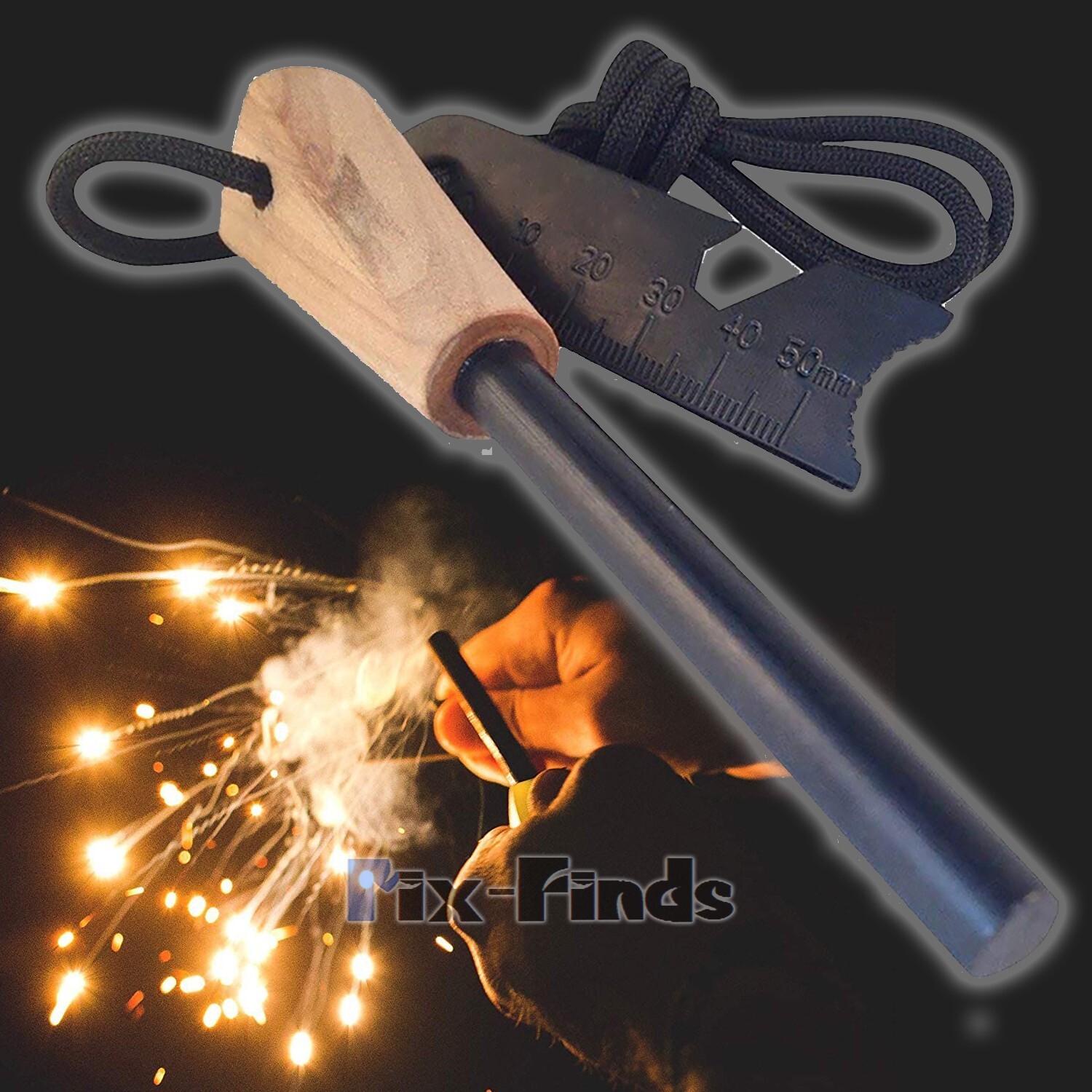 Fire Starter Survival Tool Ferro Rod Kit w/ Leather Neck Lanyard Flint and Steel