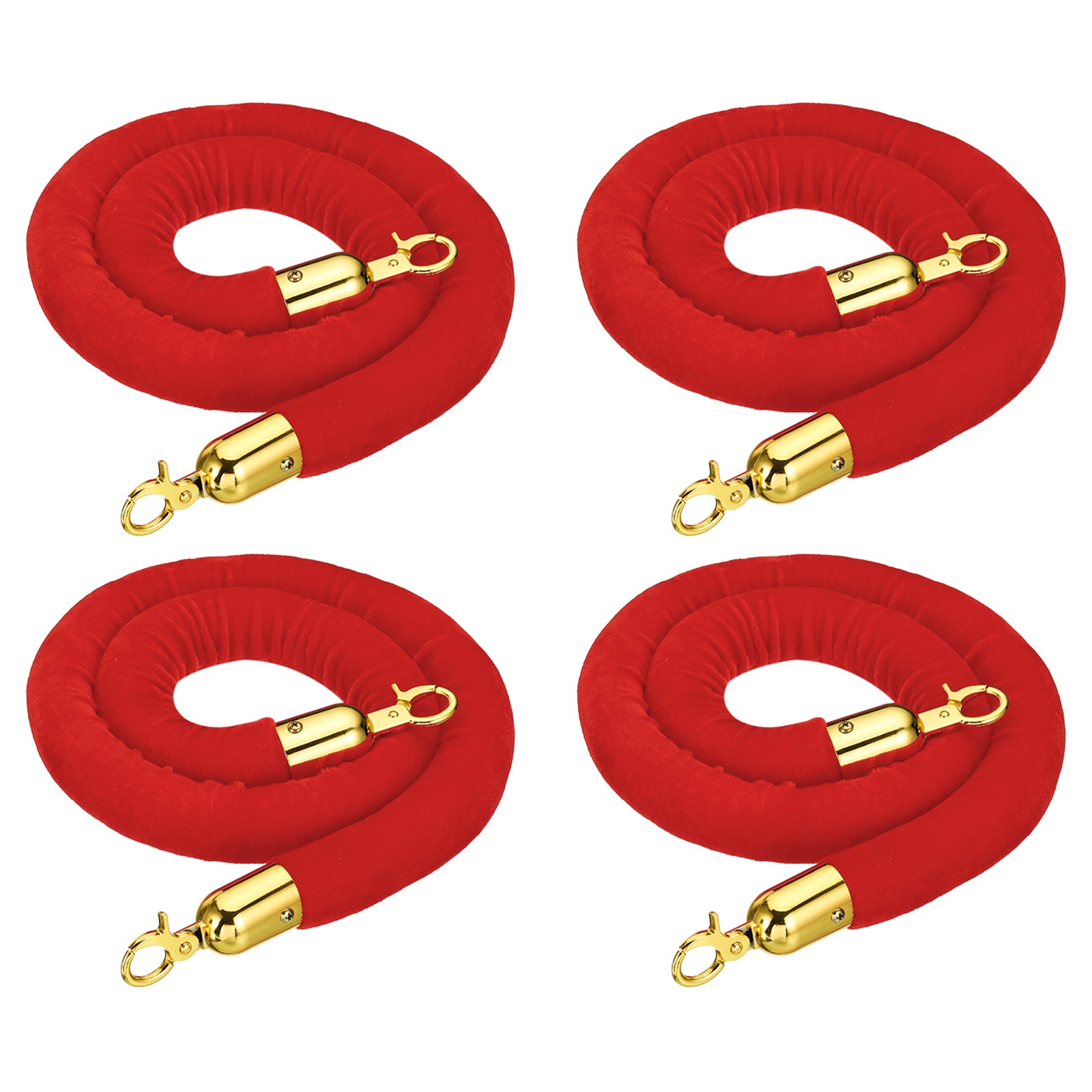 4 Pack 4 Feet Red Velvet Stanchion Rope Crowd Control Barrier Rope Golden