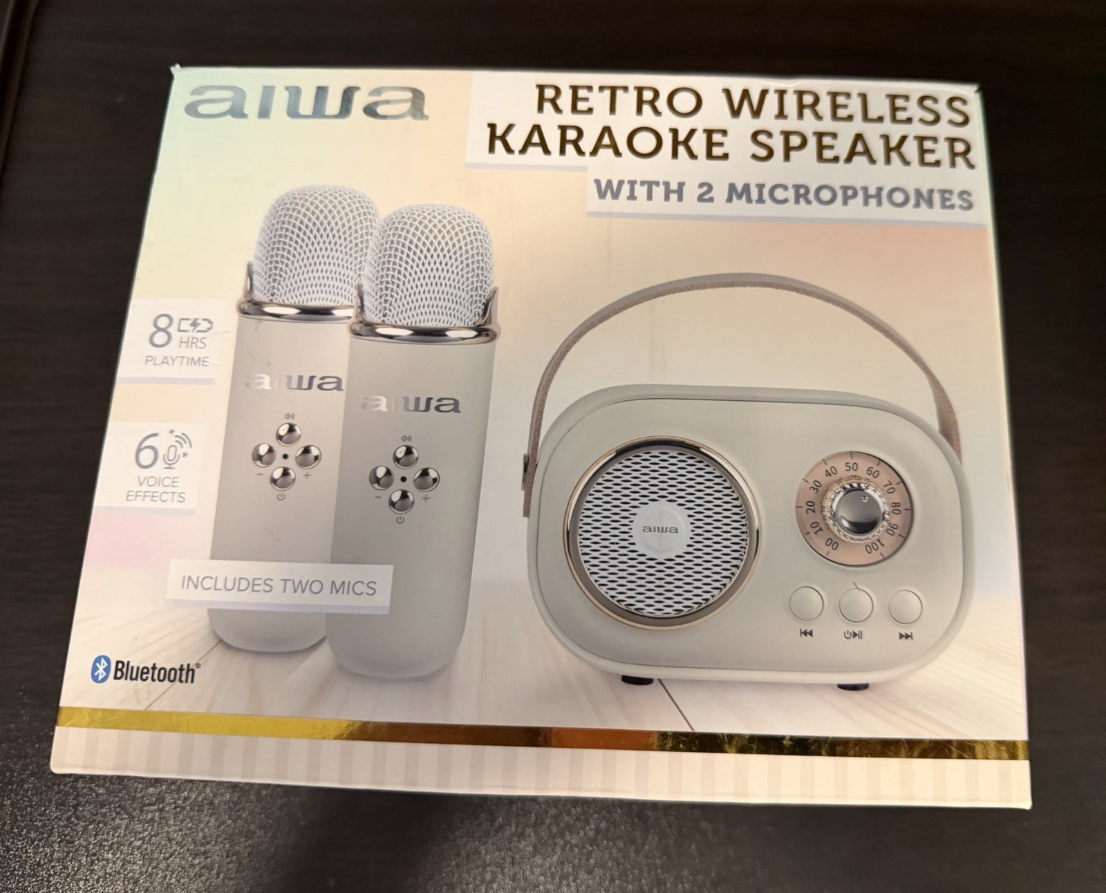Aiwa Retro Wireless Karaoke Speaker 2 Microphones NEW