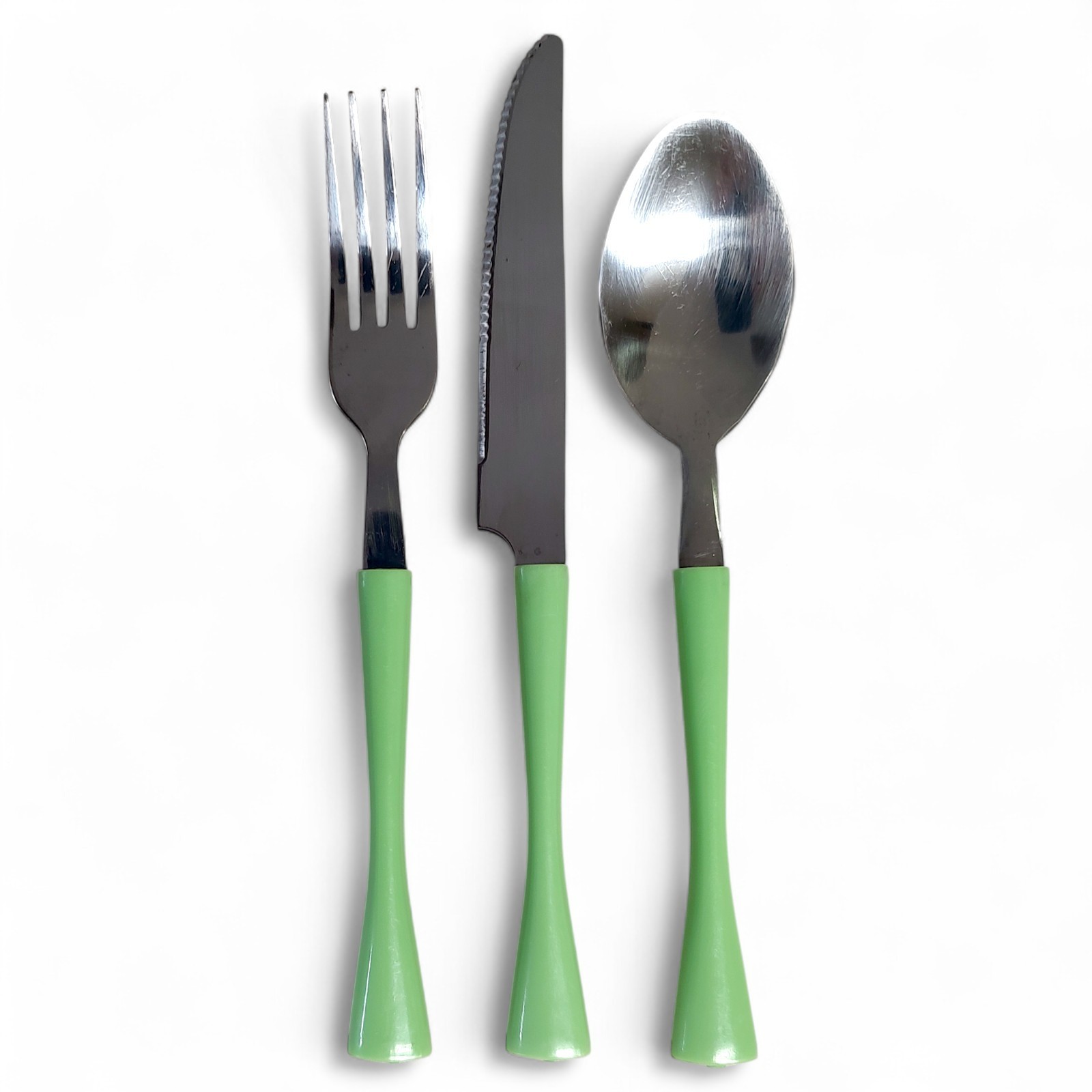 24pc Atomic Retro Mint Green Thin Wasted Monogram Flatware Set Service For 8