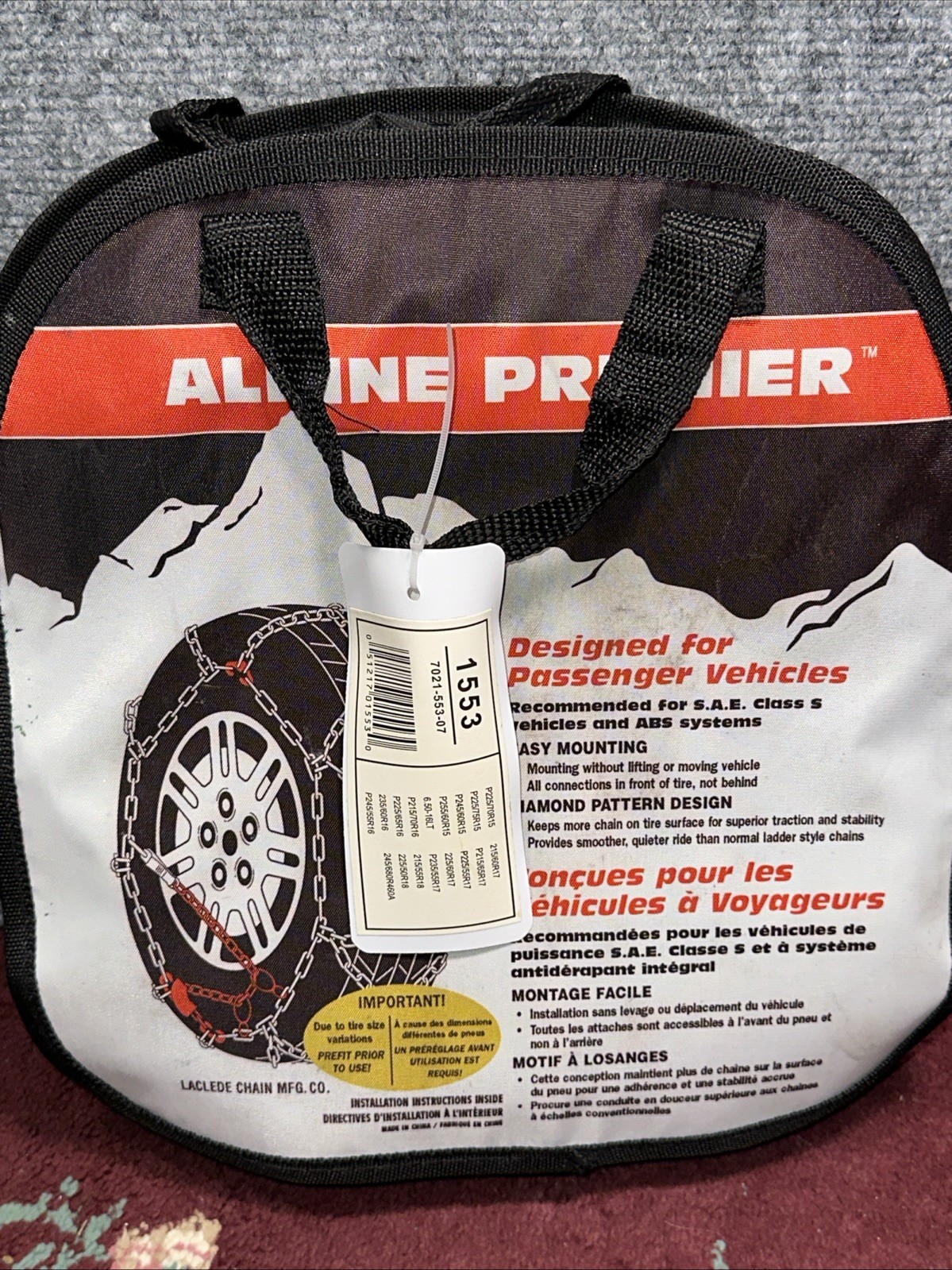 1553 7021-553-07 Alpine Premier Diamond Pattern Tire Chains, 1 Pair - Open Box