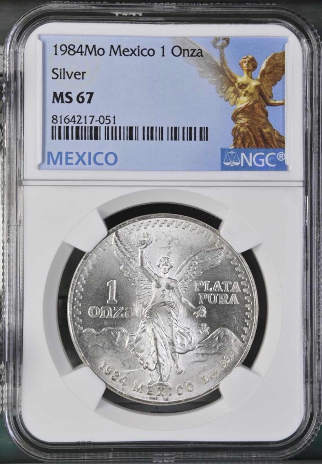 🔥🔥1984 Mexican Libertad Onza 1 oz. .999% Silver NGC MS-67 Blue Angel Label🔥🔥