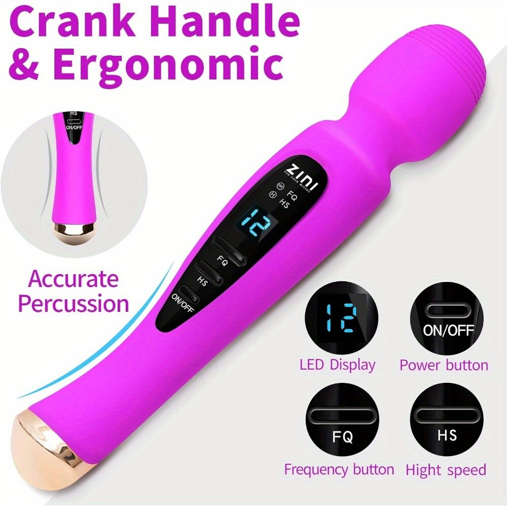 12 Vibration Modes Women's Wand Massager USB Rechargeable LED Display Waterproof