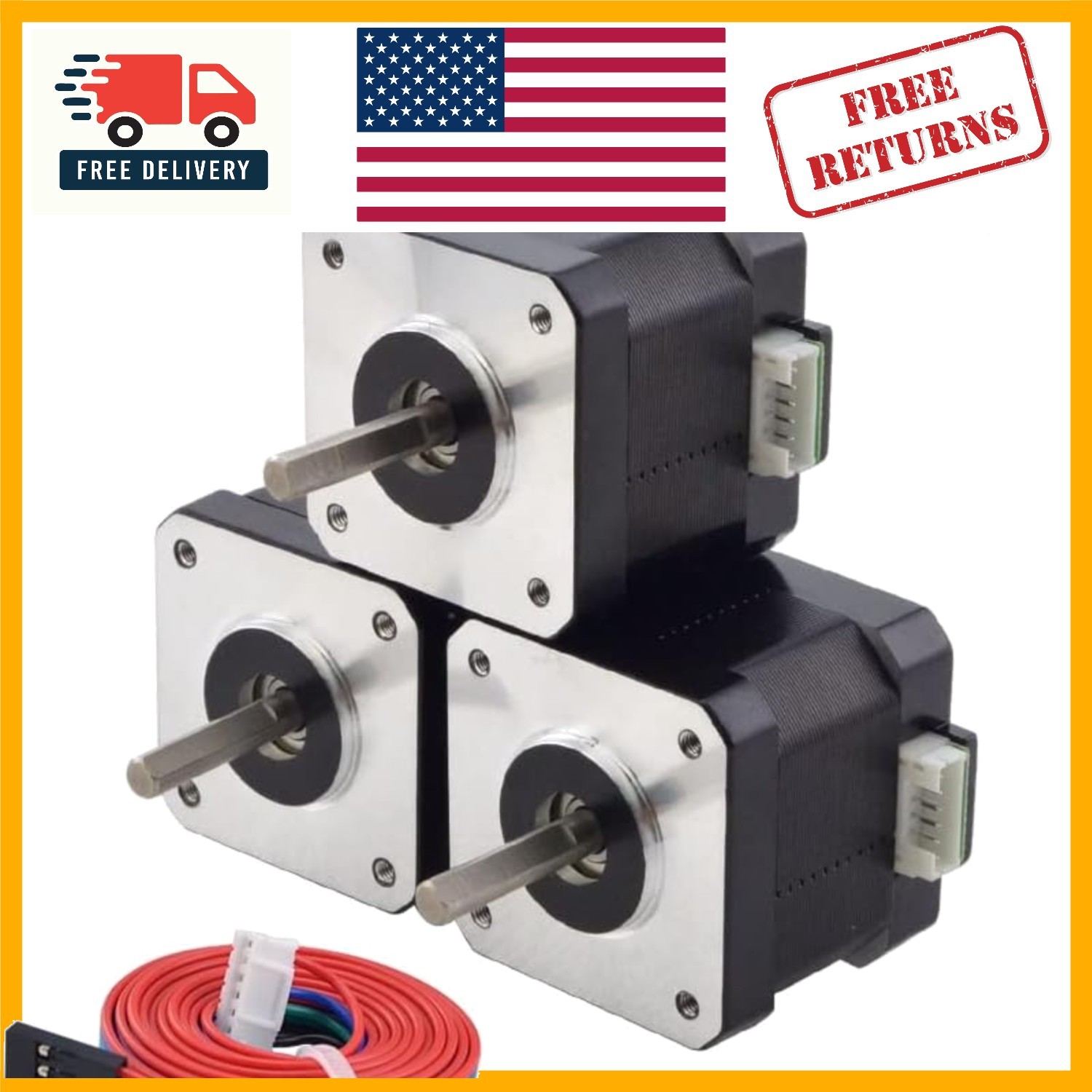 Versatile Nema 17 Bipolar Stepper Motors 1.5A, 3-Pack with Connector and Cabling