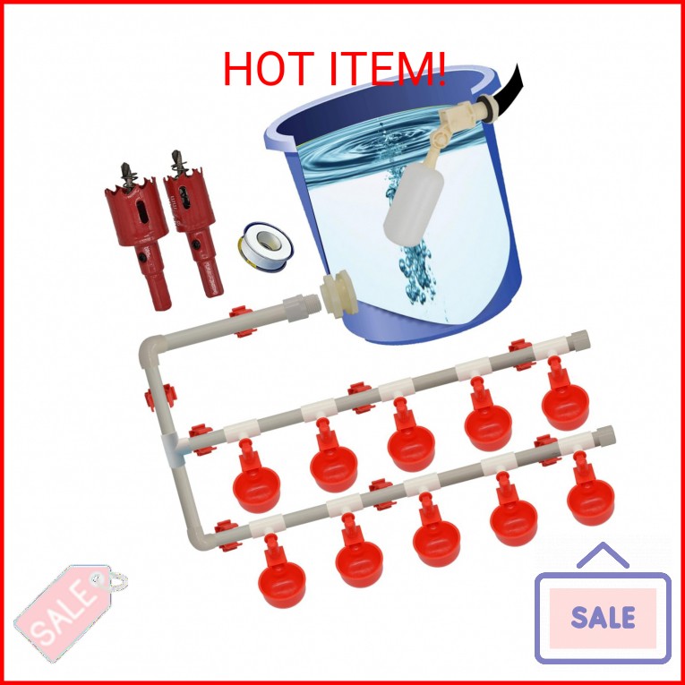 Complete Set Pipeline Automatic Chicken Nipple Waterer Cups and 1/2" PVC Tee Fit