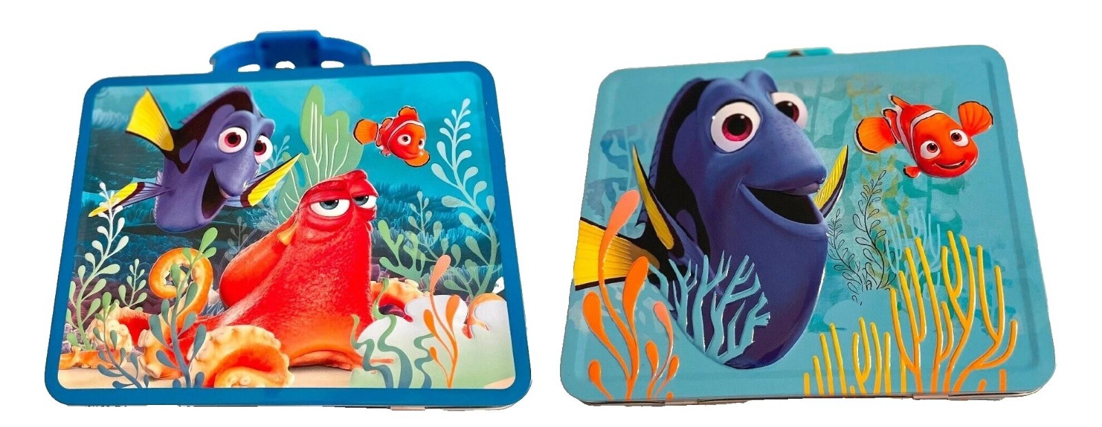 Lot of 2 FINDING DORY TIN LUNCH BOXES tote retired 2016 size 7.75" Nemo Hank