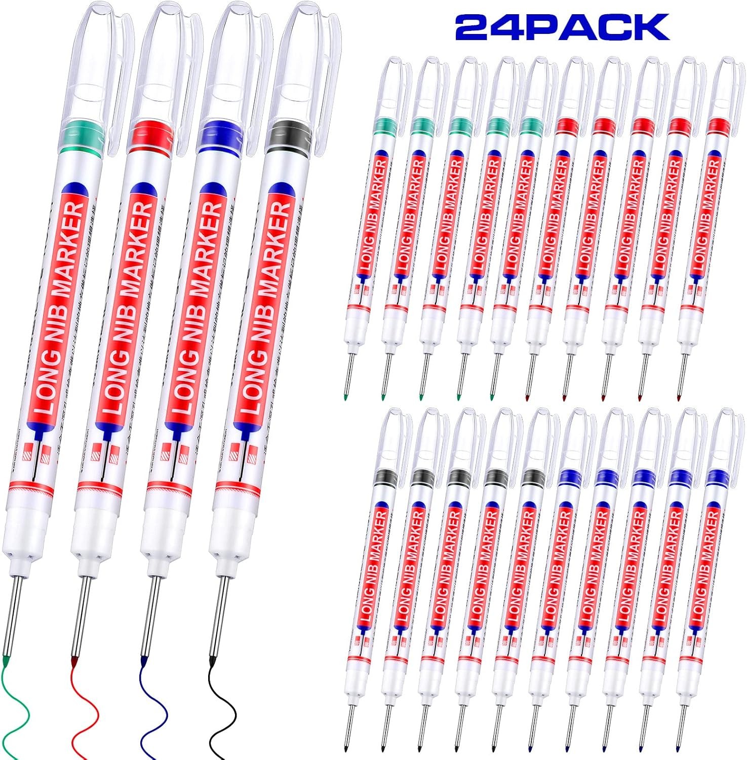 Eersida Multi-purpose Deep Hole Marker Pens 20mm Long Head Drill Deep  24 Pieces