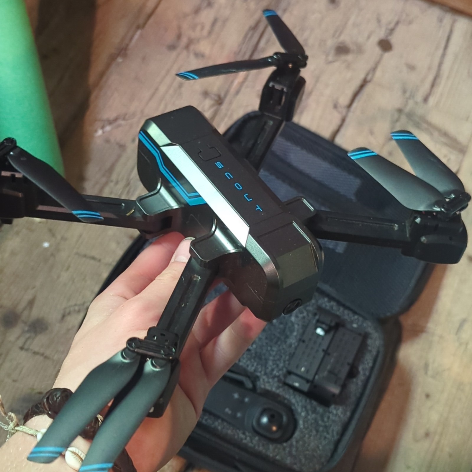 EXO Scout Foldable Quadcopter Drone RTF w/ Controller & Carrying Case Black/Blue