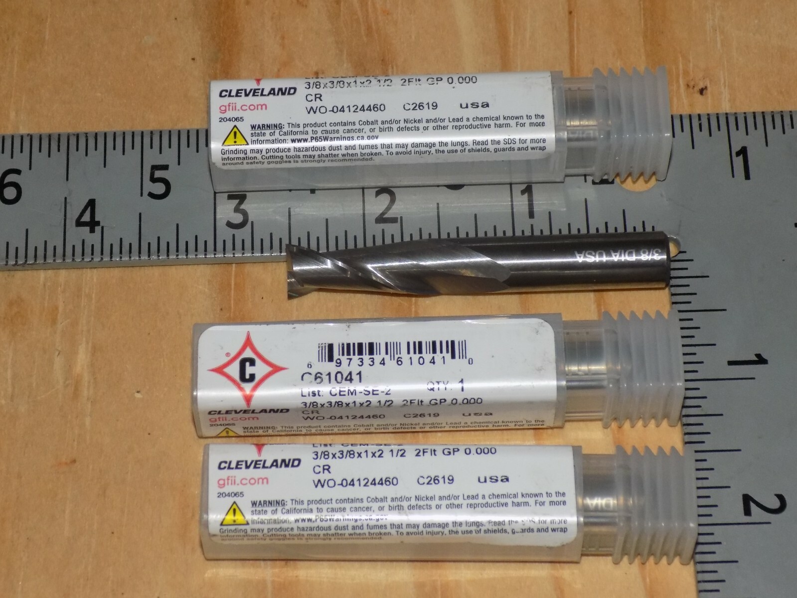 Cleveland Twist 3/8" Carbide End Mill 2 Flute stub 2-1/2 OAL 4PCS