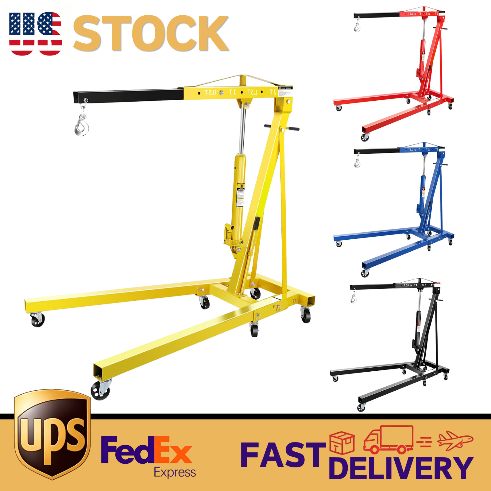 2 Ton Folding Engine 4400lbs Hoist Hydraulic Cherry Picker Shop Crane Hoist Lift