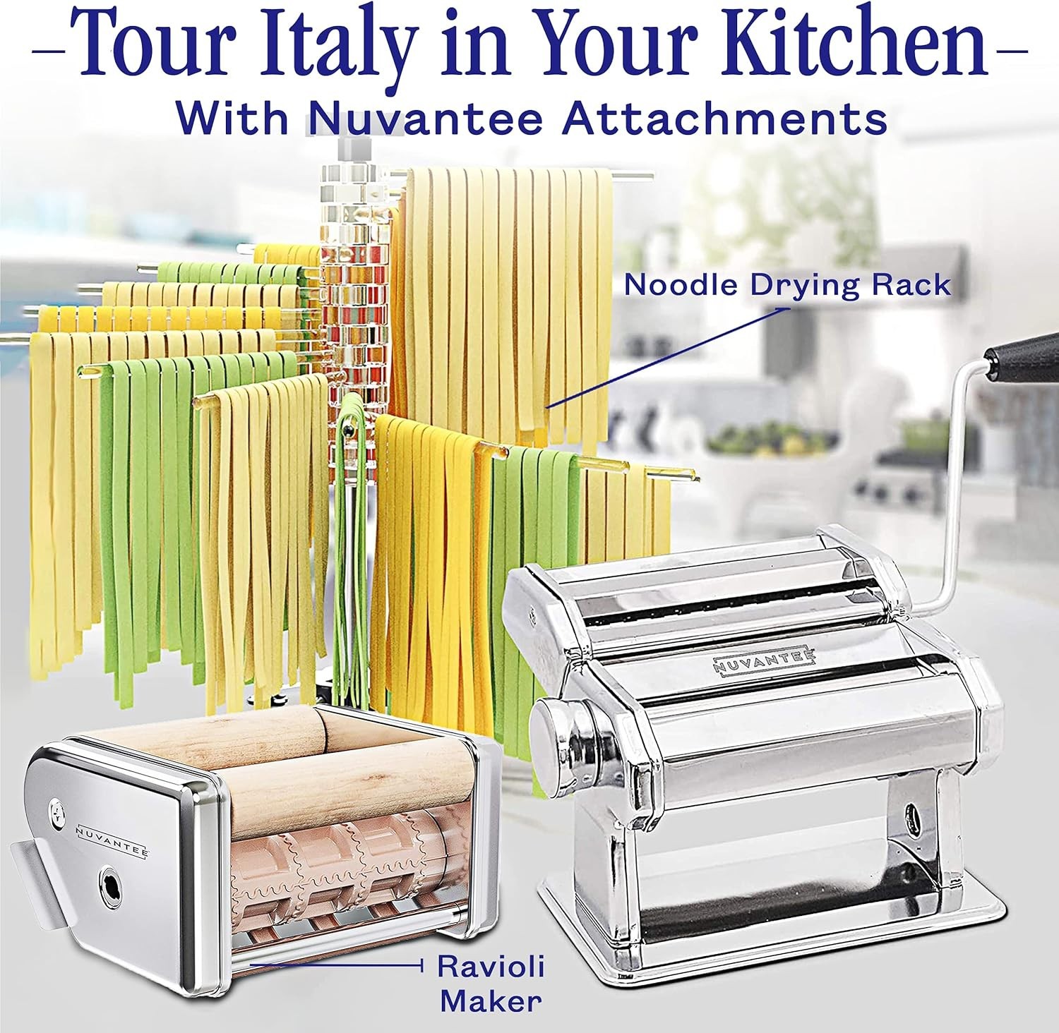 Luxury Pasta Maker - 7 Adjustable Thickness Settings & 2 Cutting Attachments