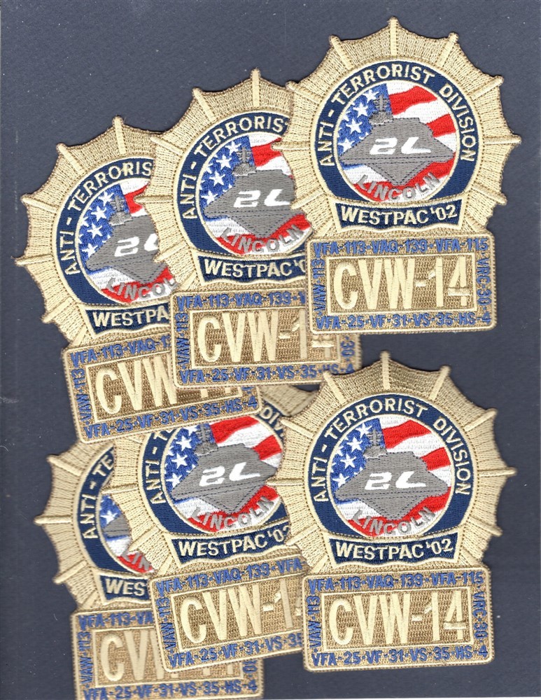 Dealer Lot CVN-72 USS LINCOLN WESTPAC 2002 US NAVY Squadron Patch Set of 6