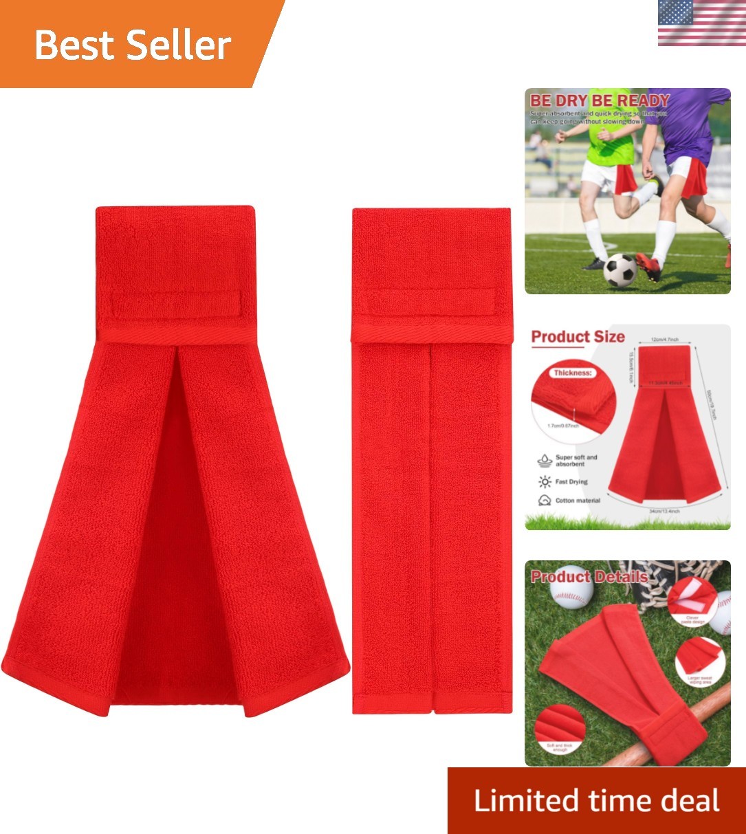 2 Pcs Cotton Sports Football Towel with Closure Pitching Football Sweat Towel...