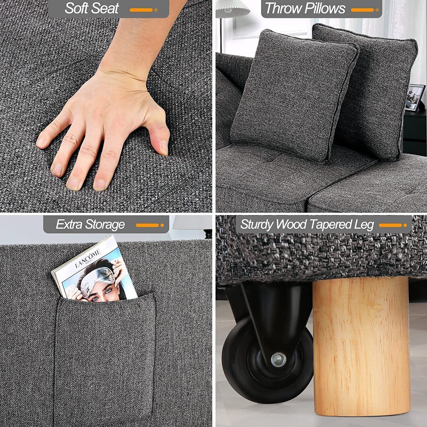 Folding Ottoman Sofa Bed Chair 4-in-1 Sleeper Sofa Adjustable Backrest+2 62