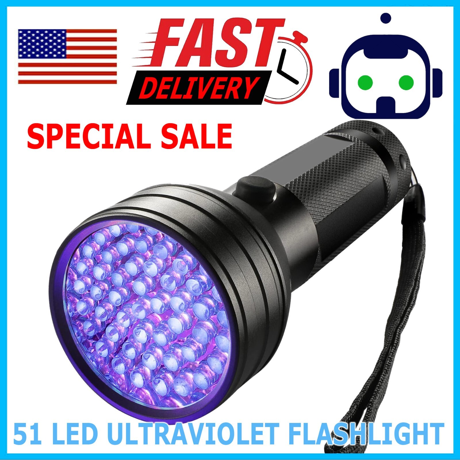 51LED UV Ultraviolet Light 100 LED Flashlight BlackLight Inspection Lamp Torch