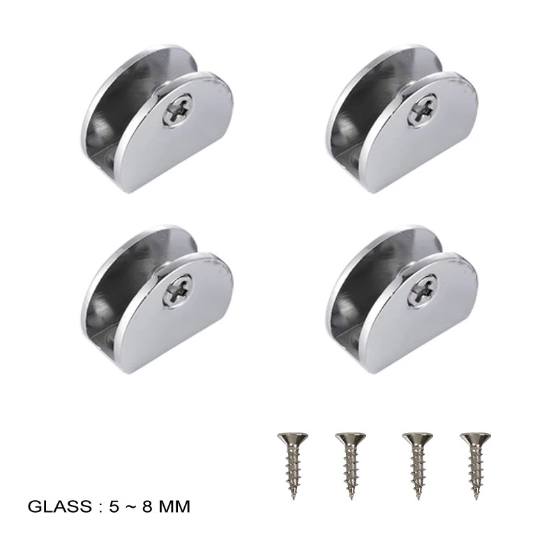 4 Pcs Zinc Alloy Chrome 5-12 MM Shelf Support Heavy Duty Glass Shelf Clips