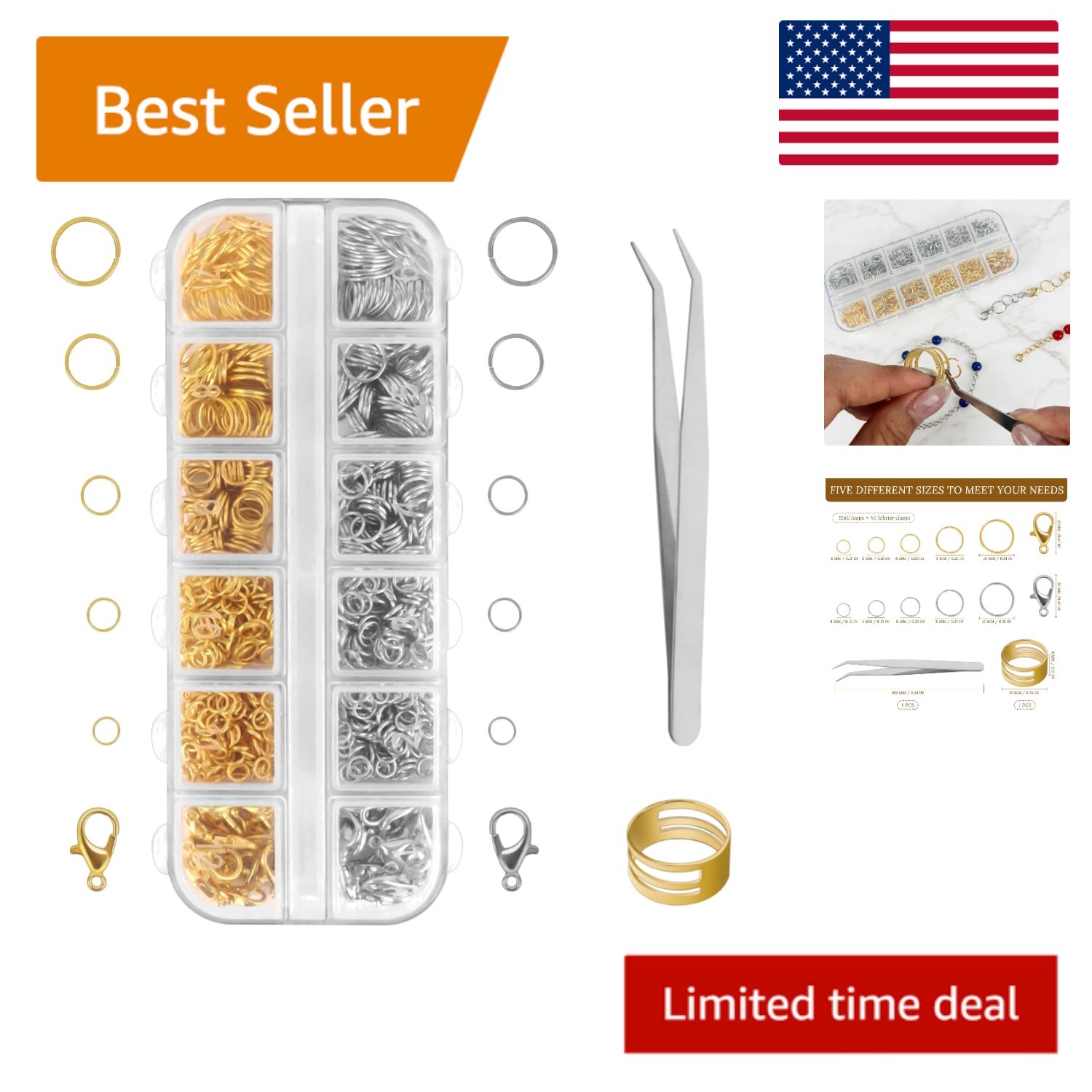Jump Rings for Crafts, Jewelry Repair Kit with Lobster Clasps, Tweezer and Ju...