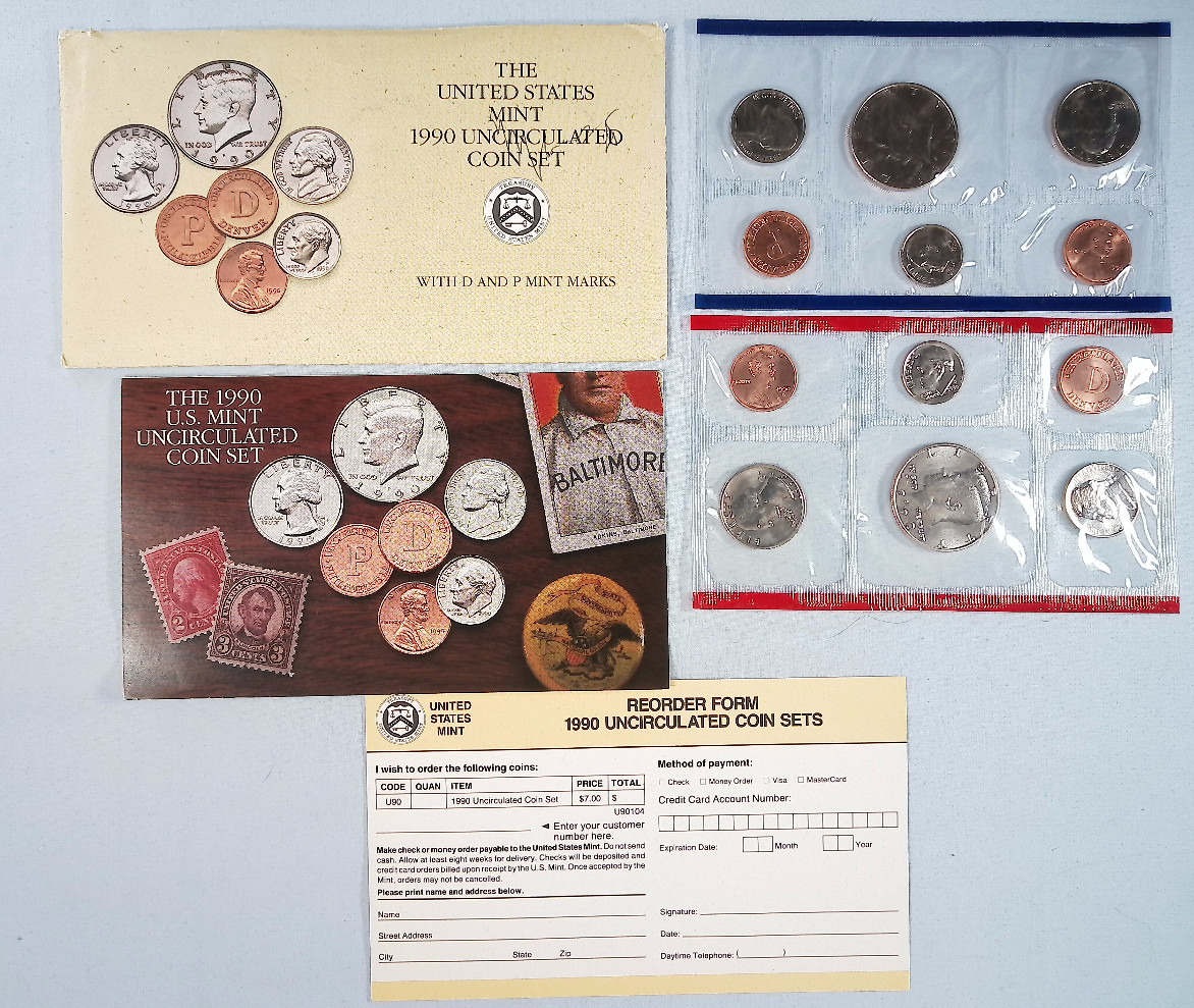 1990 P D United States Mint Uncirculated Set 10-Coins