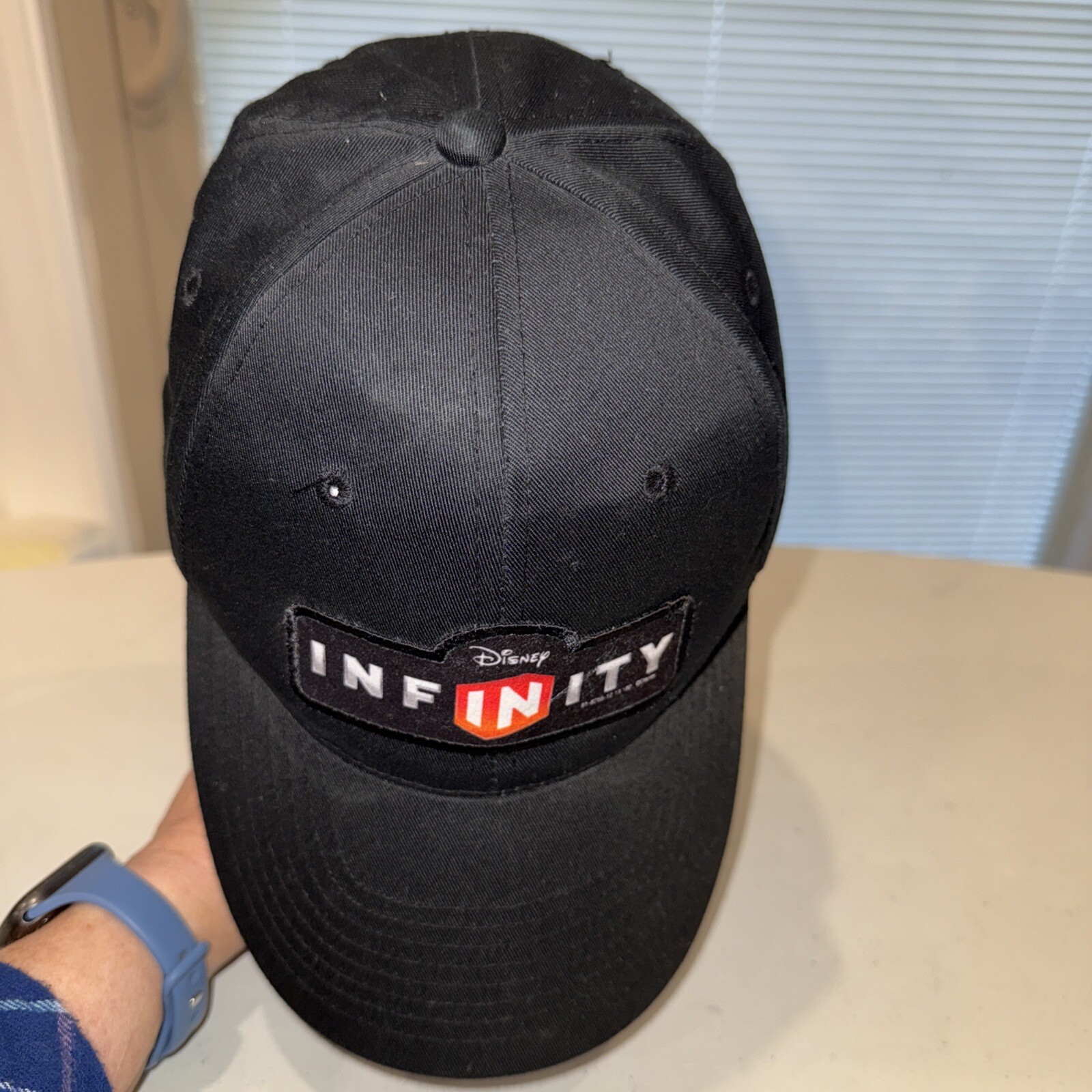 Disney InfINity White Orange Logo Letters on Black Cotton Poly Hat Cap HookLoop