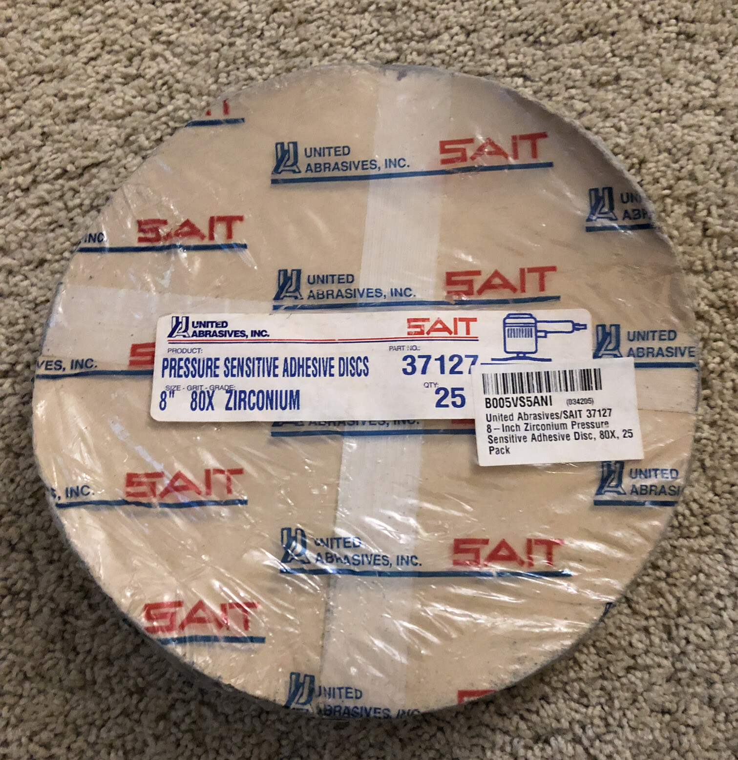 (25) United Abrasives-SAIT 37127 8-Inch Zirconium Pressure Sensitive Discs