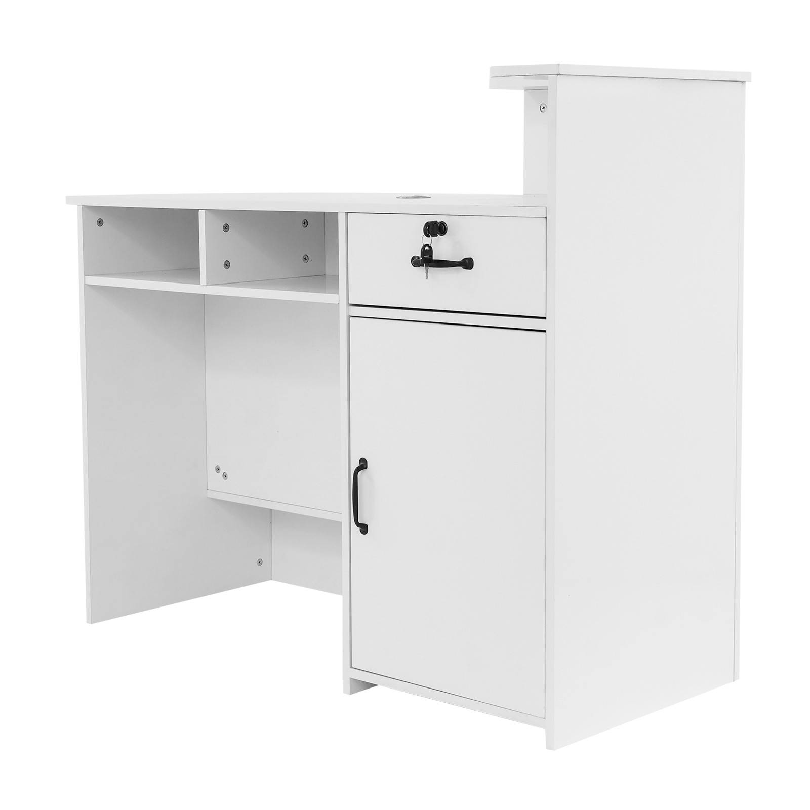 Modern Reception Desk, Transaction Counter Front Table w/Lockable Drawer & Light