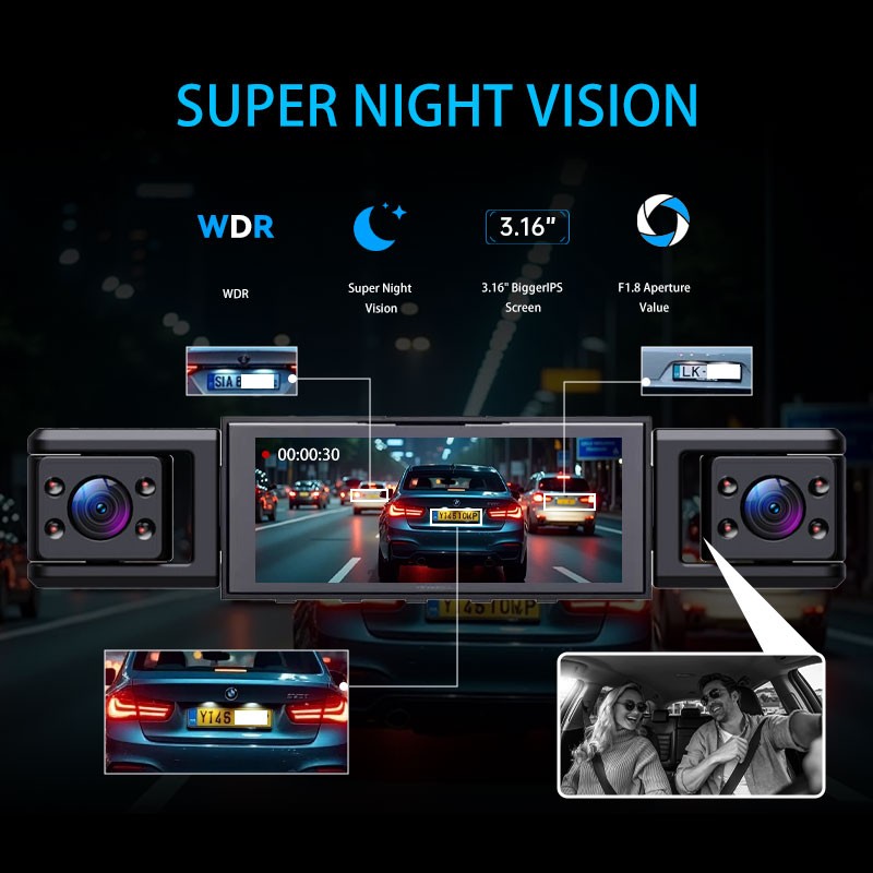 360 Degree View 4 Channel Dash Cam Front and Rear Inside Left Right, Dash Camera