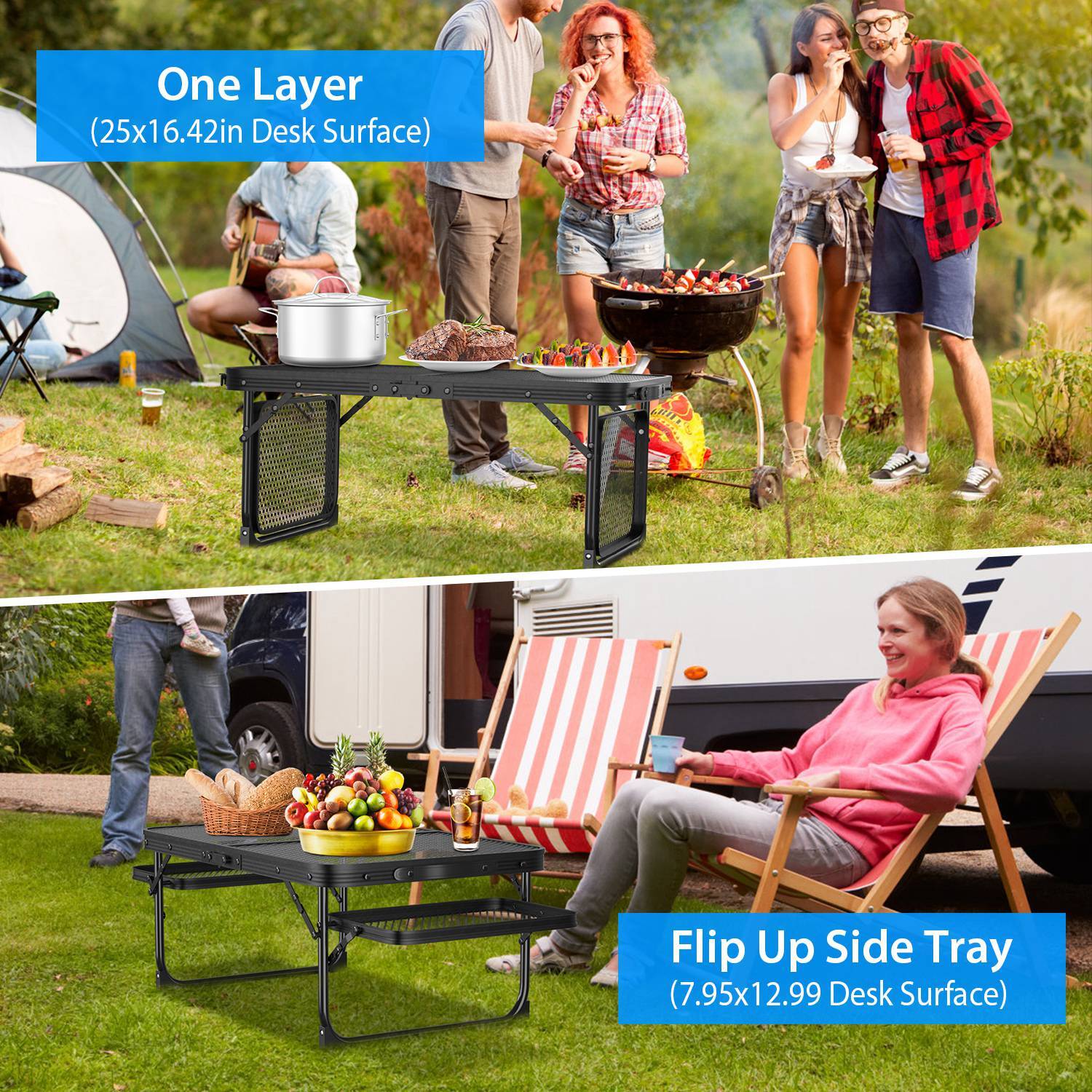 Folding Camping Table with 2 Wing Panel Aluminum Picnic Table Heat Resistant