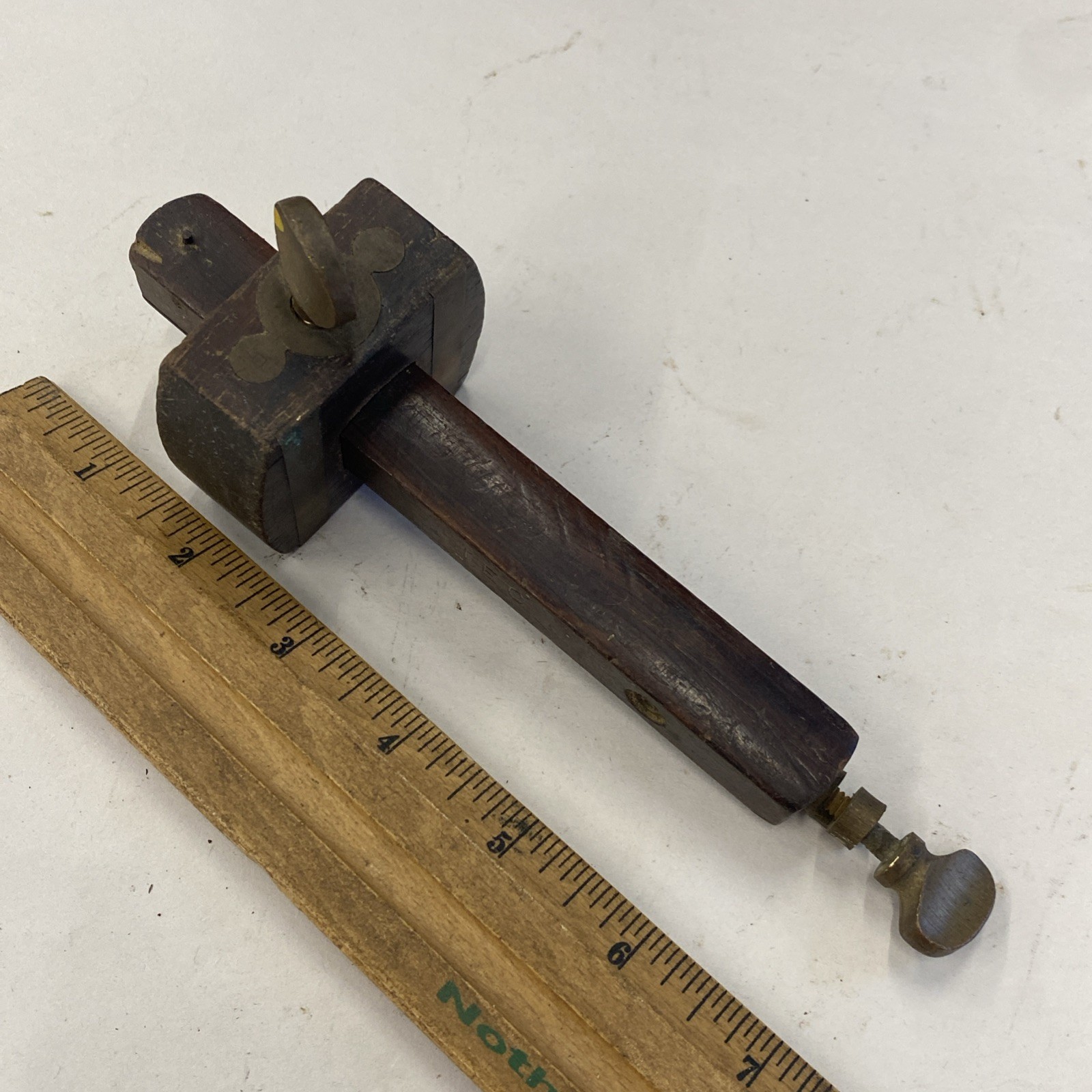 Antique Rosewood & Brass Carpenter's Hand Made Woodworking Scribe, M0249