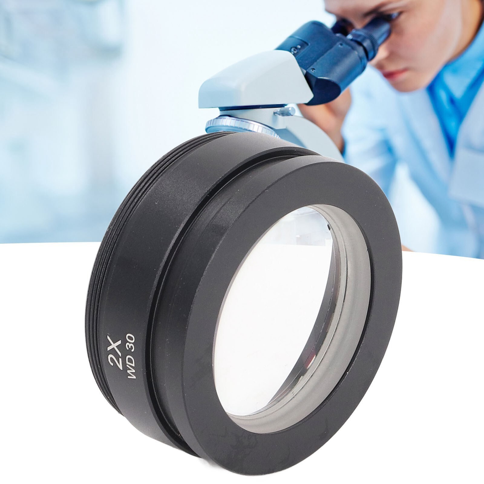 Auxiliary Objective Lens Aluminium Alloy 2X Accessory for Stereo Microscope WD30