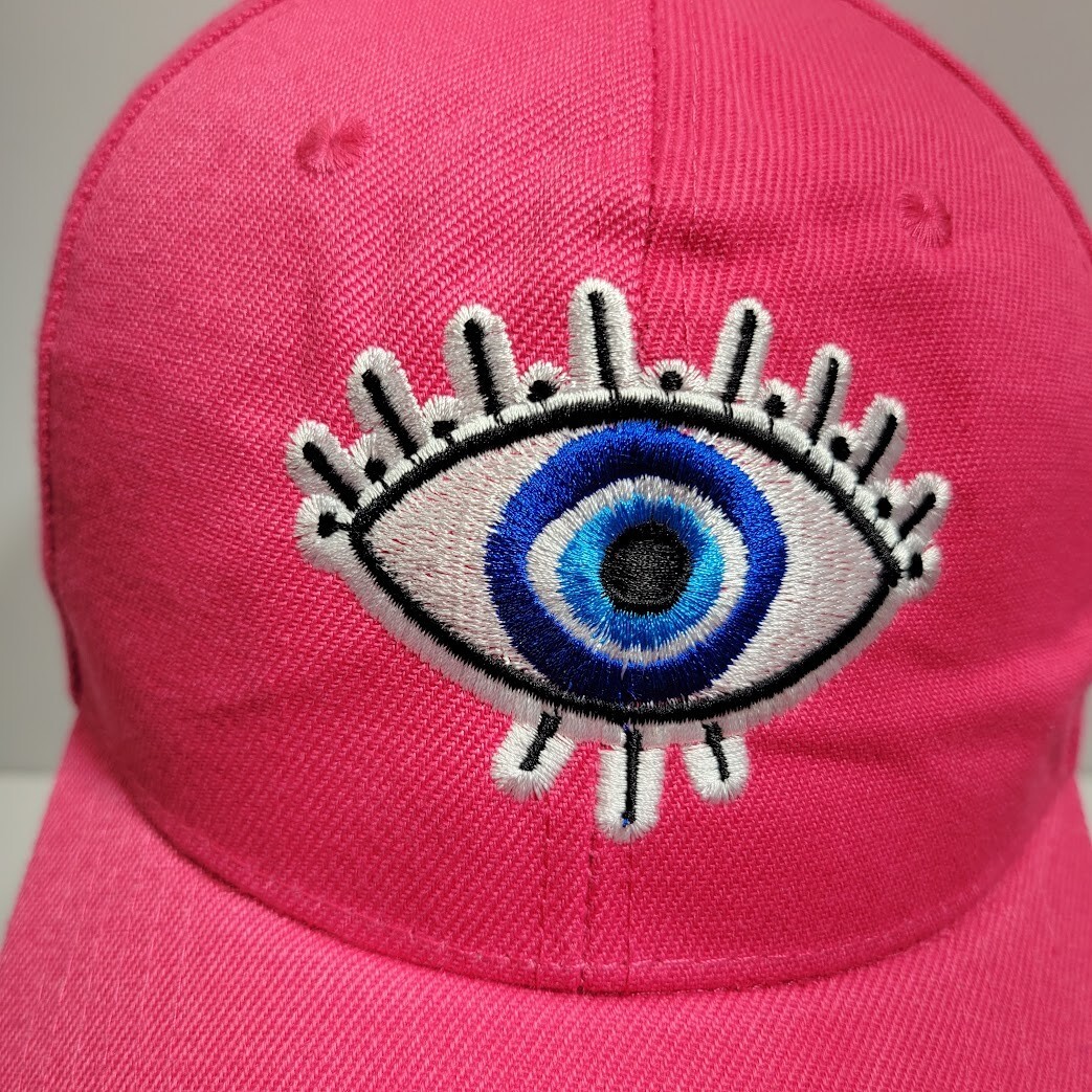 Pink Eye Embroidered Hat Cap Strap Back Pink Blue Womens