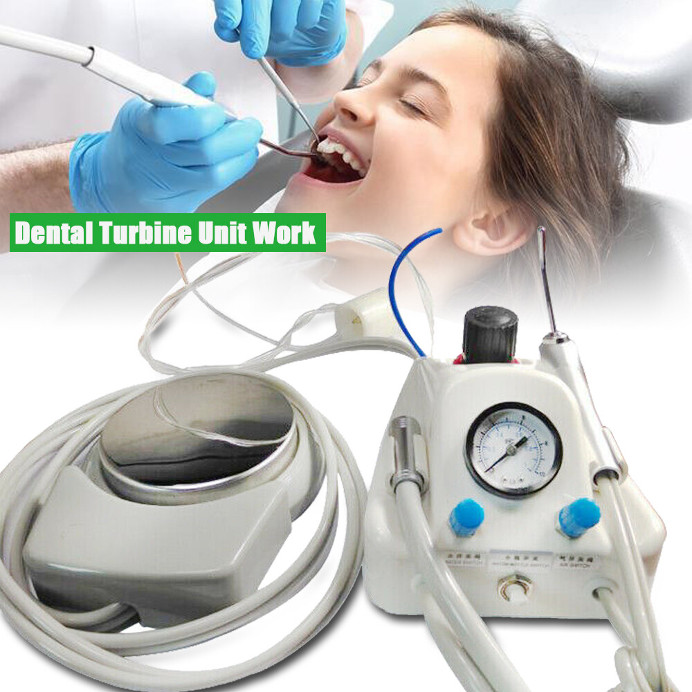4-Hole Portable Dental Handpiece Compressor Turbine Unit 3 Way Air Water Syringe