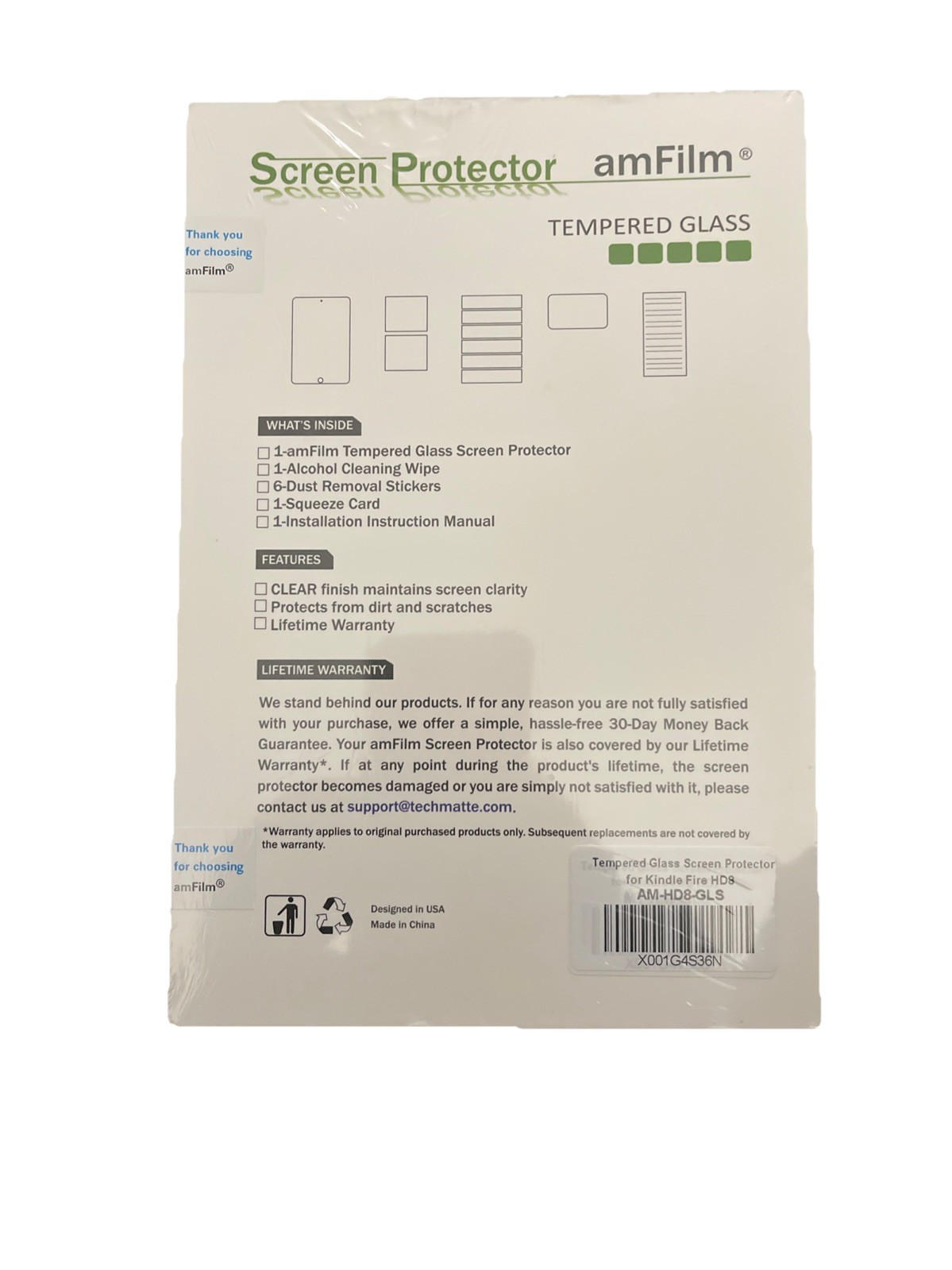 Tempered Glass Screen Protector For Amazon Kindle Fire HD 8” Tablet. AM-HD8-GLS.