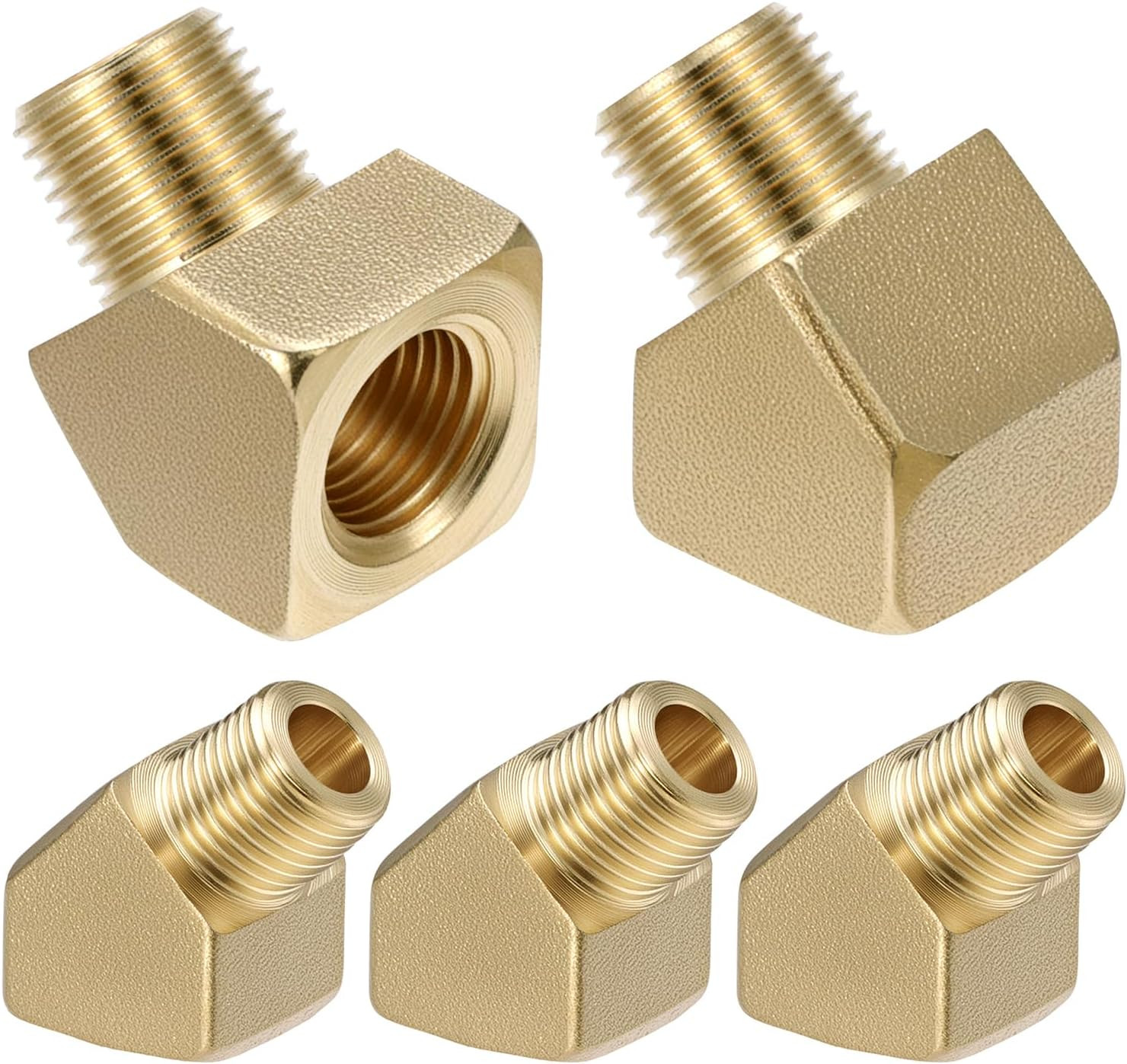 5 Pack 1/8 NPT 45° Street Elbow Brass Female x Male Fittings 1200 PSI Leaded Air