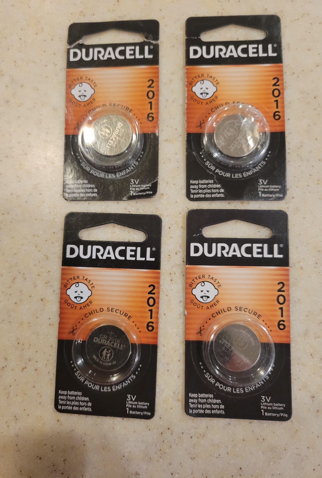 4 pcs DURACELL CR2016 lithium 3v battery key fobs etc (EXPIRATION DATE 03/2032)