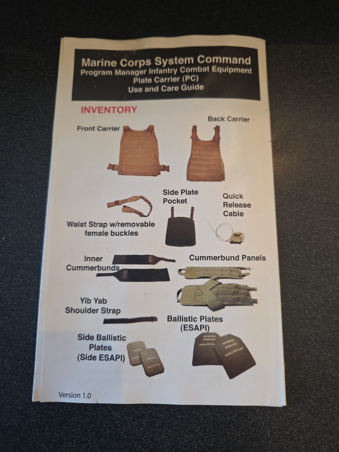 USMC MARINE CORPS SYSTEM COMMAND EQUIPMENT PLATE CARRIER USE AND CARE GUIDE