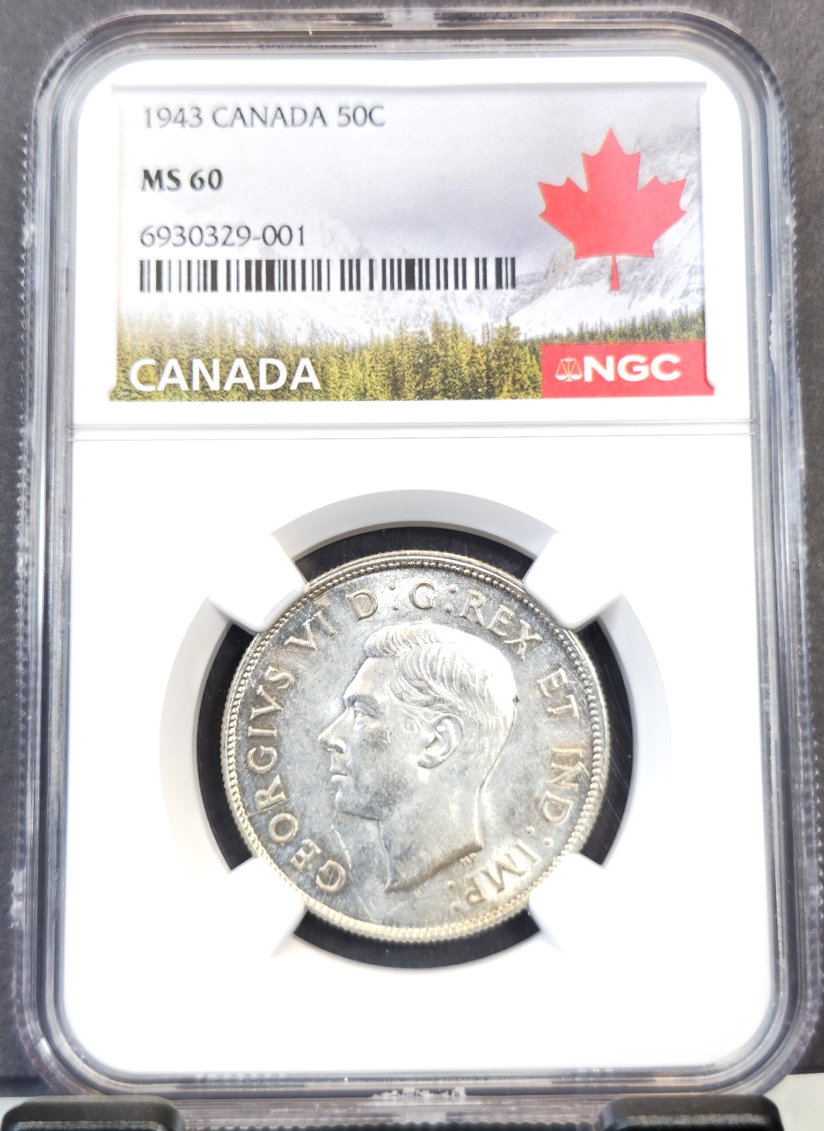 1943 CANADA SILVER 50 CENTS 50C GEORGE VI NGC MS 60 BEAUTIFUL COIN