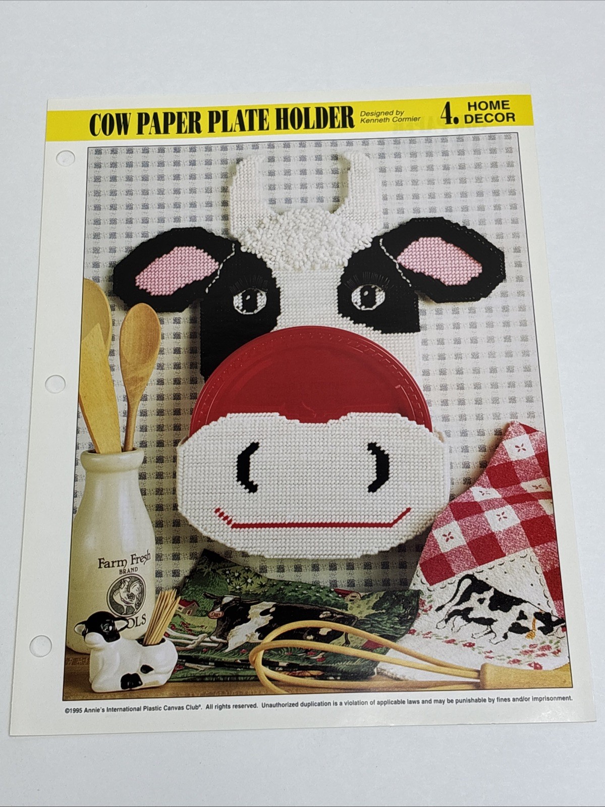 Cow Paper Plate Holder Annie's Attic Plastic Canvas Pattern Page