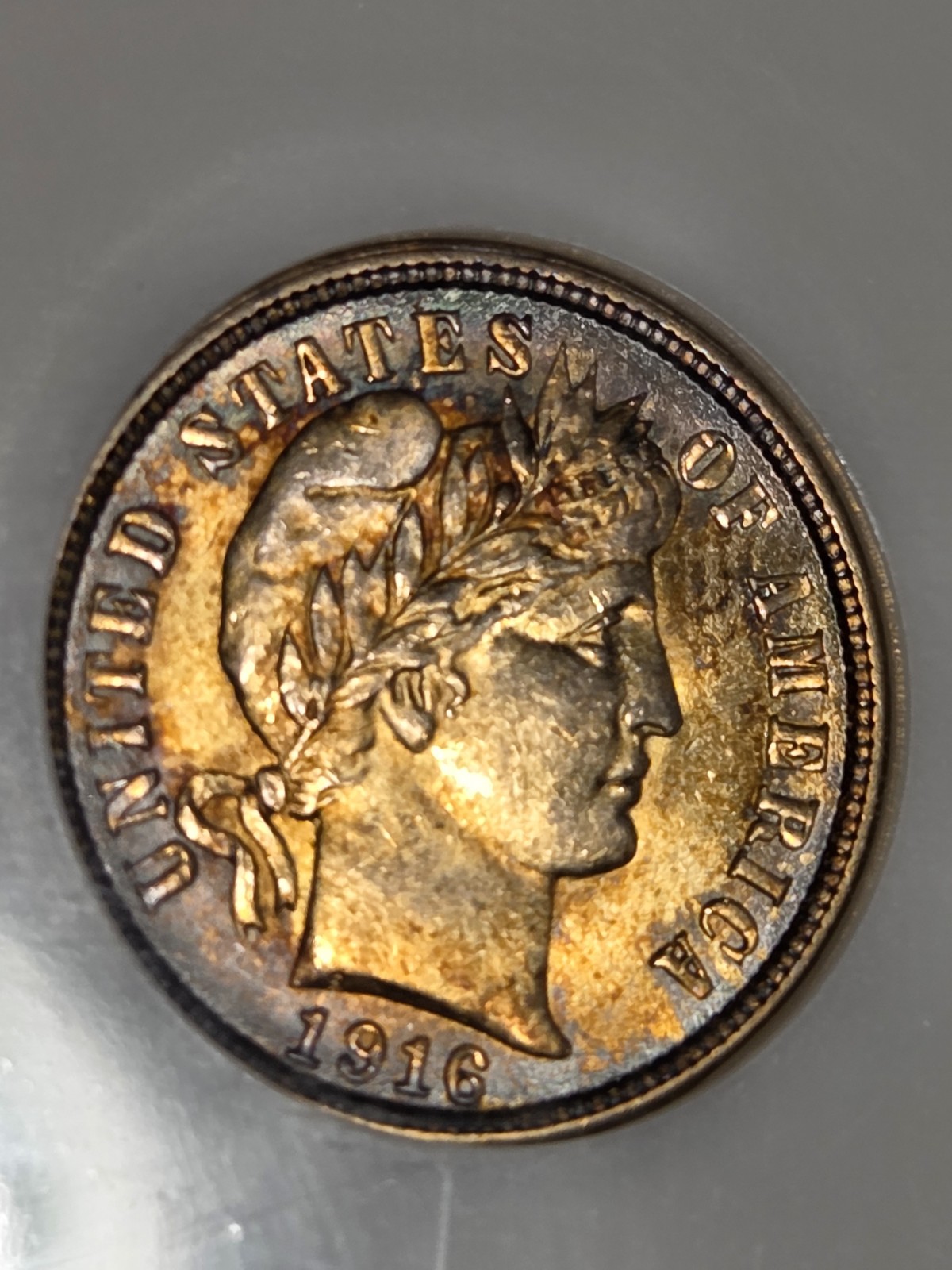 1916 Barber Dime NGC MS-63 (CAC Green) (Toned)