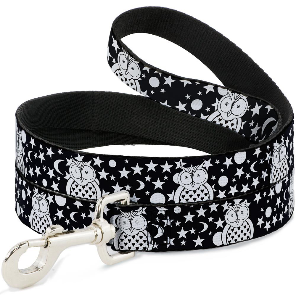 Dog Leash Owls Black/White3 NARROW 0.5"