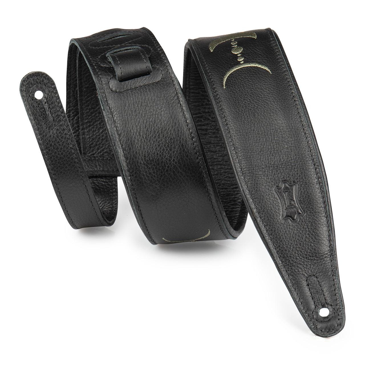 Used Levy's Moon Phases Series 2.5" Leather Strap, Black With Green Embroidery